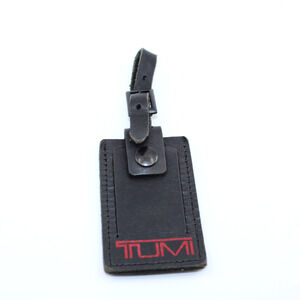 A0 Authentic TUMI T-Pass Black / Red Leather Luggage Tag with Buckle Large